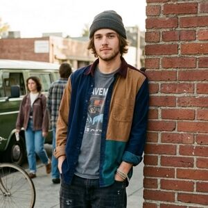 NWOT American Eagle L 90s Grunge Hipster Colorblock Corduroy Button Down Shirt